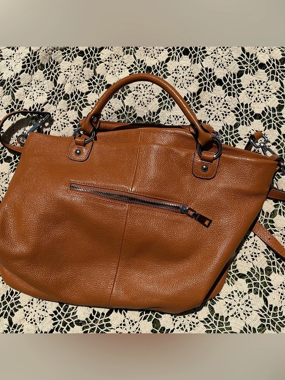Kattee Genuine Leather Pebbled Tote Satchel Camel Brown Shoulder Crossbody Bag